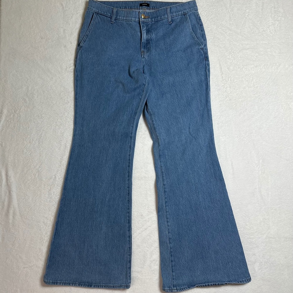 Express 70s Flare Jeans Women's 12R Mid Rise Blue Denim Wide Leg Boho Retro